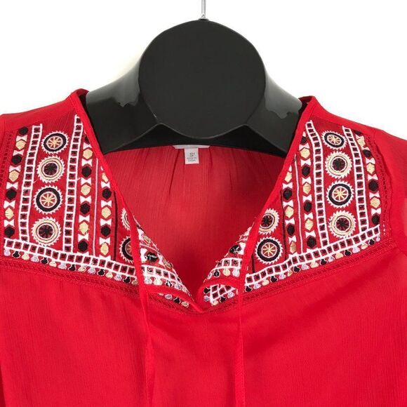 Charming Charlie Sheer Popover Top Women's Small Embroidered 3/4 Sleeve Boho - Picture 2 of 10